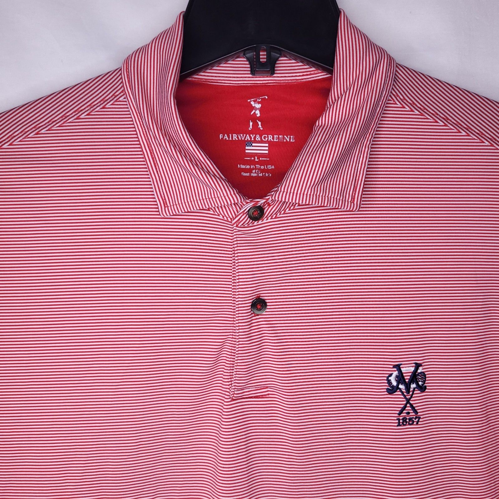 Fairway Greene Polo Shirt Mens Large Striped Red White Golf Performance